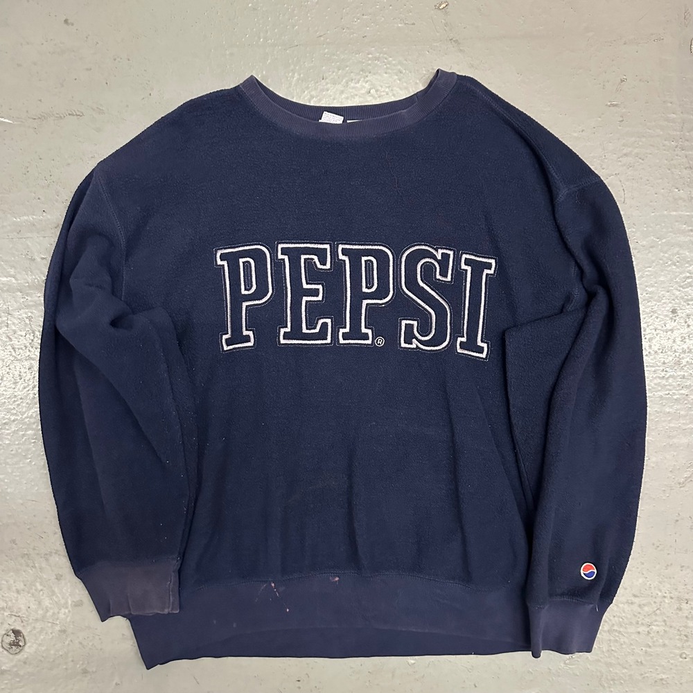 Vintage Pepsi Mens Sweatshirt XL Navy Preowned Stains Fleece Pullover